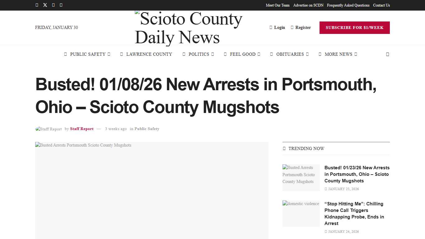 Busted! 01/08/26 New Arrests in Portsmouth, Ohio – Scioto County Mugshots – Scioto County Daily News