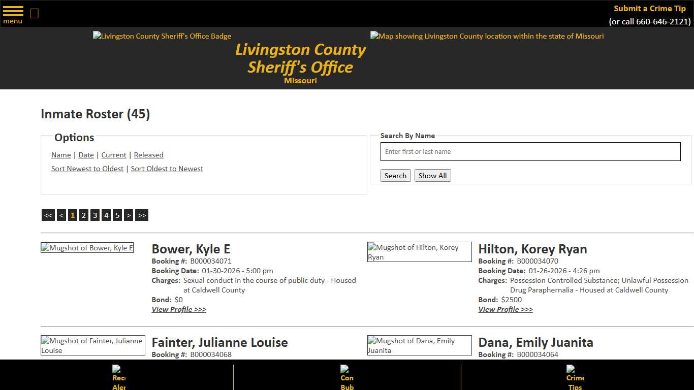 Inmate Roster - Current Inmates Booking Date Descending - Livingston County Missouri Sheriff