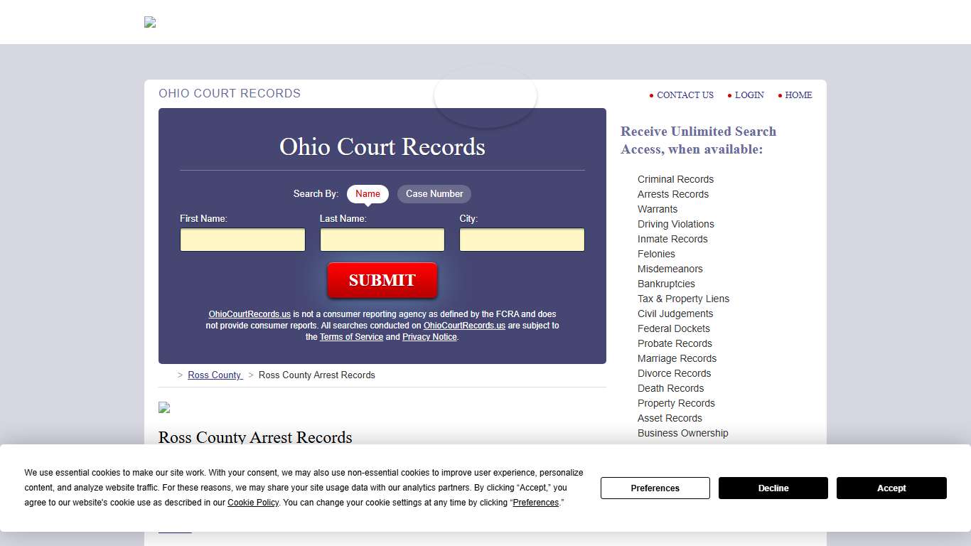 Ross County Arrest Records OhioCourtRecords.us